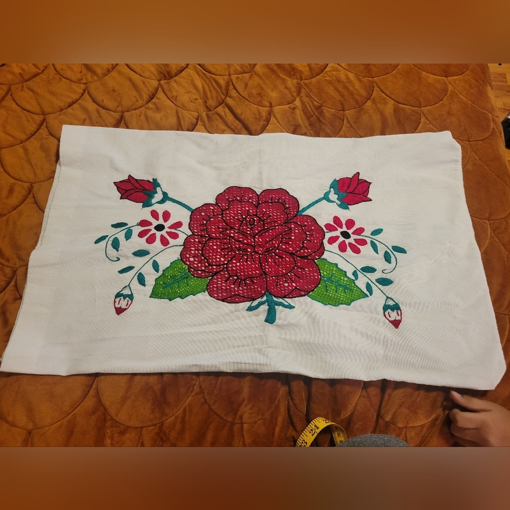 Beautiful Rose Embroidered Pillowcase